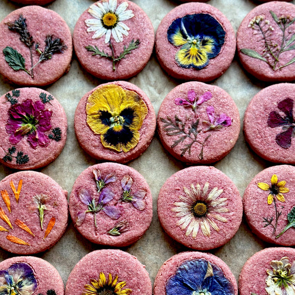 Gluten Free Raspberry Rose Flower Pressed™ Shortbread Cookies (1 Dozen)